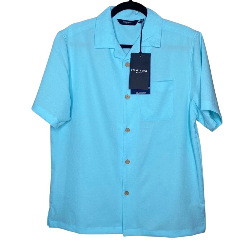 Kenneth Cole New York Mens Small Textured Woven Relaxed Fit Shirt Casual NEW